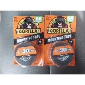 2x Gorilla Heavy Duty Double Sided Mounting Tape, 1" x 60", Black Set Of 2 New